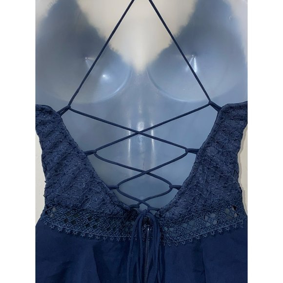 Twosisters Navy Lace & Chiffon Tiered Ruffle Mini Dress With Strappy Back Design - Picture 10 of 12